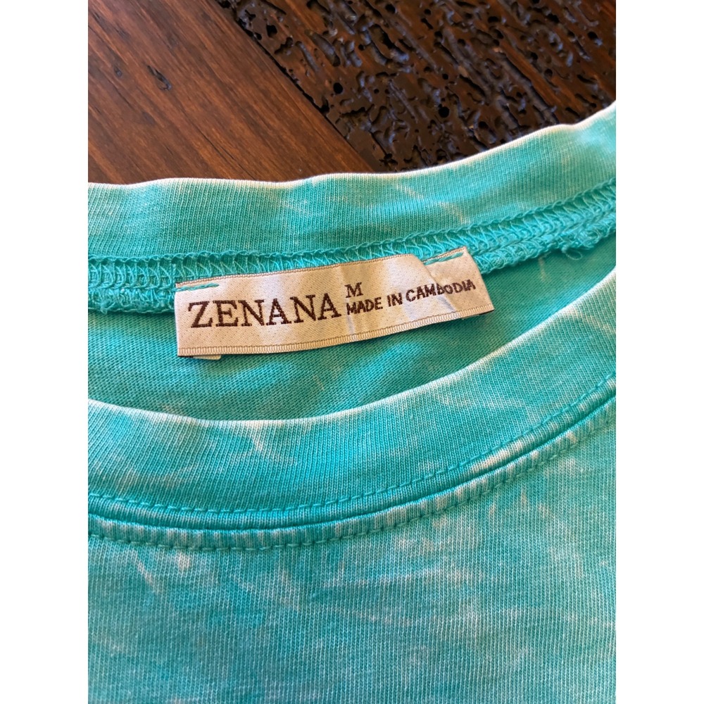 Zenana Turquoise Distressed TShirt Short Sleeve Casual Cute Women's Size Medium - Picture 5 of 5